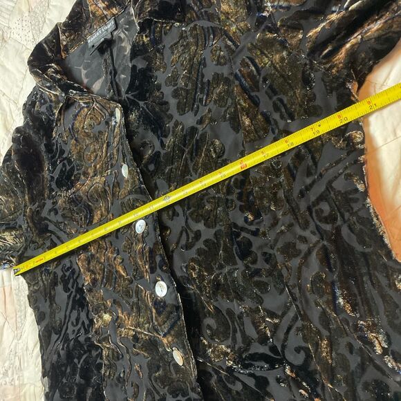 robert louis 90s black blue and tan silk and velvet colorshift button up medium - Picture 4 of 7